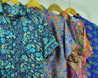 Silk Shirts Floral, Coconut Buttons, Psychedelic Paisley Blue Orange Pink