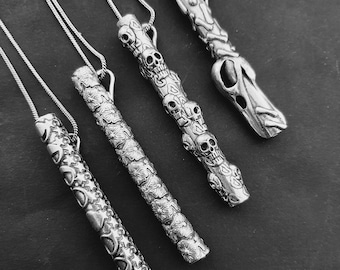 Mini Little Small Straw Tubes Silver Necklace, Stars Peyote Skulls Bones Pendants, Tribal Jewelry Necklace Pendant  Tube Straws