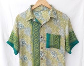 Silk Shirt, fit S M Short Sleeve, Festival Boho Tribal