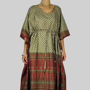 Silk kaftan tunic dress, handmade with 100% pure recycled silk from vintage sari, by FancyBoho