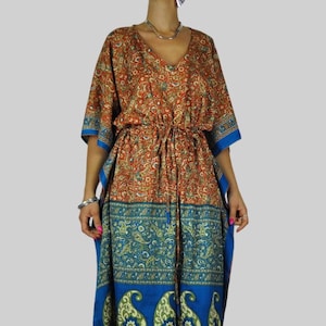 Silk kaftan tunic dress, handmade with 100% pure recycled silk from vintage sari, by FancyBoho
