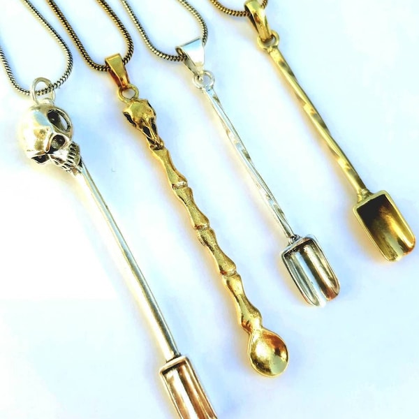 Mini Spoon Brass Silver Necklace Skulls Design Spoons Pendants Gypsy Boho Tribal Jewelry Pendant Necklace