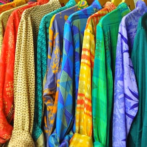 Bulk of Silk Shirts, wholesale lot vintage style, Sari Shirt Sustainable Clothing, Psychedelic, Boho. FancyBoho 100% upcycled fabric