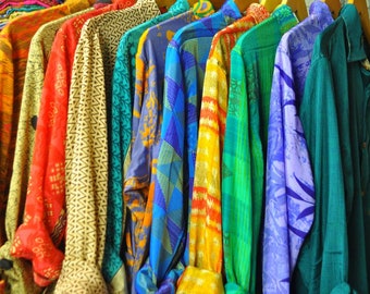 Bulk of Silk Shirts, wholesale lot vintage style, Sari Shirt Sustainable Clothing, Psychedelic, Boho. FancyBoho 100% upcycled fabric