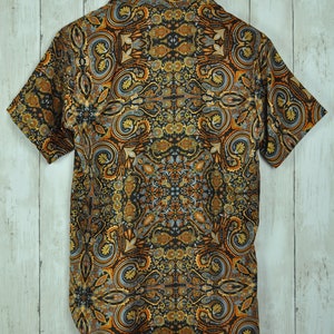 Brown blue green silk shirts, coconut buttons, baroque Paisley floral patterns image 3