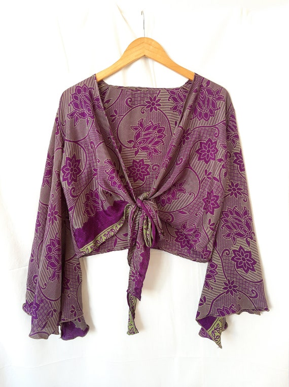 Silk Wrap Crop Top Bell Sleeve Cardigan Tie Up gypsy retro | Etsy