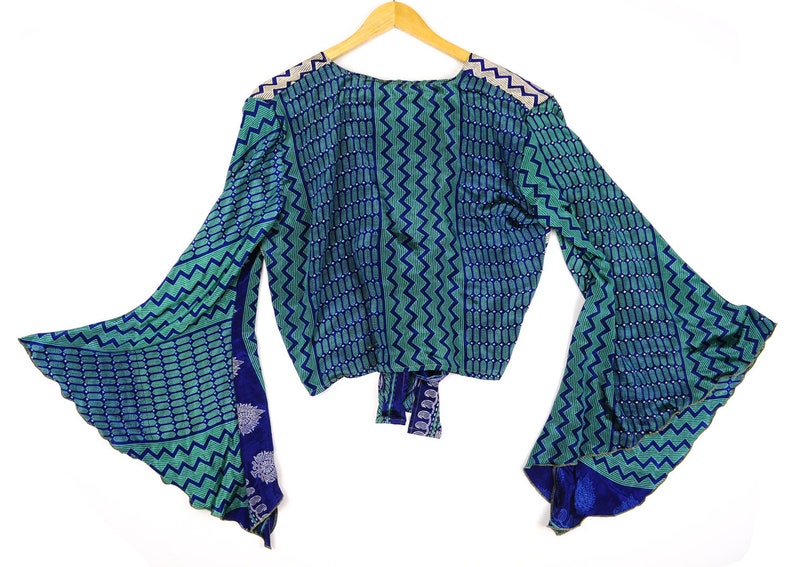 Silk Wrap Crop Top Bell Sleeve Hippie Boho \u2022 gypsy retro \u2022 60s 70s \u2022 festival clothes \u2022 batwing flares