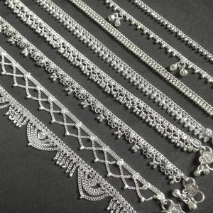 Silver anklets Payal, Belly dance bells, Dainty Chain anklet, Ankle bracelet