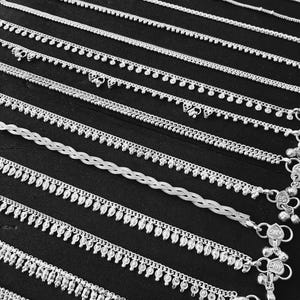 Silver Anklets, Belly Dance Bells, Delicate Leg Chain Payal Anklet, Authentic Made in India