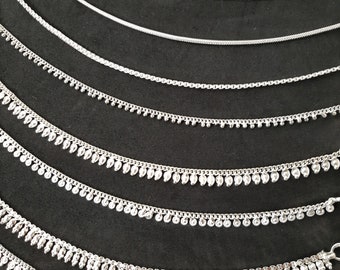 Indian Silver Anklet with Bells, Belly Dance Anklet, Tribal Boho Ankle Bracelet, Mini Delicate Chain