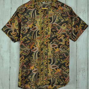 Brown blue green silk shirts, coconut buttons, baroque Paisley floral patterns image 6