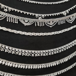Silver anklets, Payal belly dance bells, delicate Payal anklet leg chain, ankle bracelet