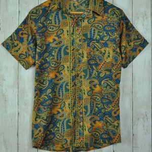 Brown blue green silk shirts, coconut buttons, baroque Paisley floral patterns image 8