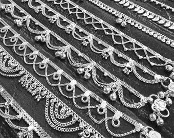 Cavigliere Indiane Argento con Campanellini, Cavigliera Indiana Payal Anklet Tribale Boho, Bracciale Caviglia Fatto a Mano