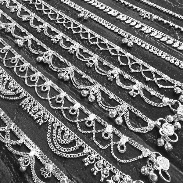 Indian Silver Anklets with Bells, Indian Payal Anklet Tribal Boho Anklet, Handmade Ankle Bracelet
