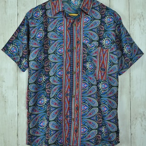 Brown blue green silk shirts, coconut buttons, baroque Paisley floral patterns image 4