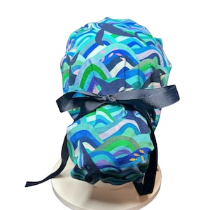 Colorful Whale Ponytail Scrub Hat (Optional Satin Lining)