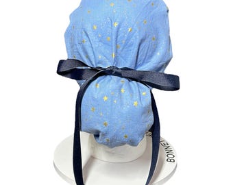 Rifle Paper Co Women's Scrub cap,  Primavera Blue Stars with ribbon ties