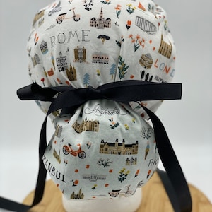 Nurse surgical cap, Rifle Paper Co Bon Voyage ponytail scrub cap