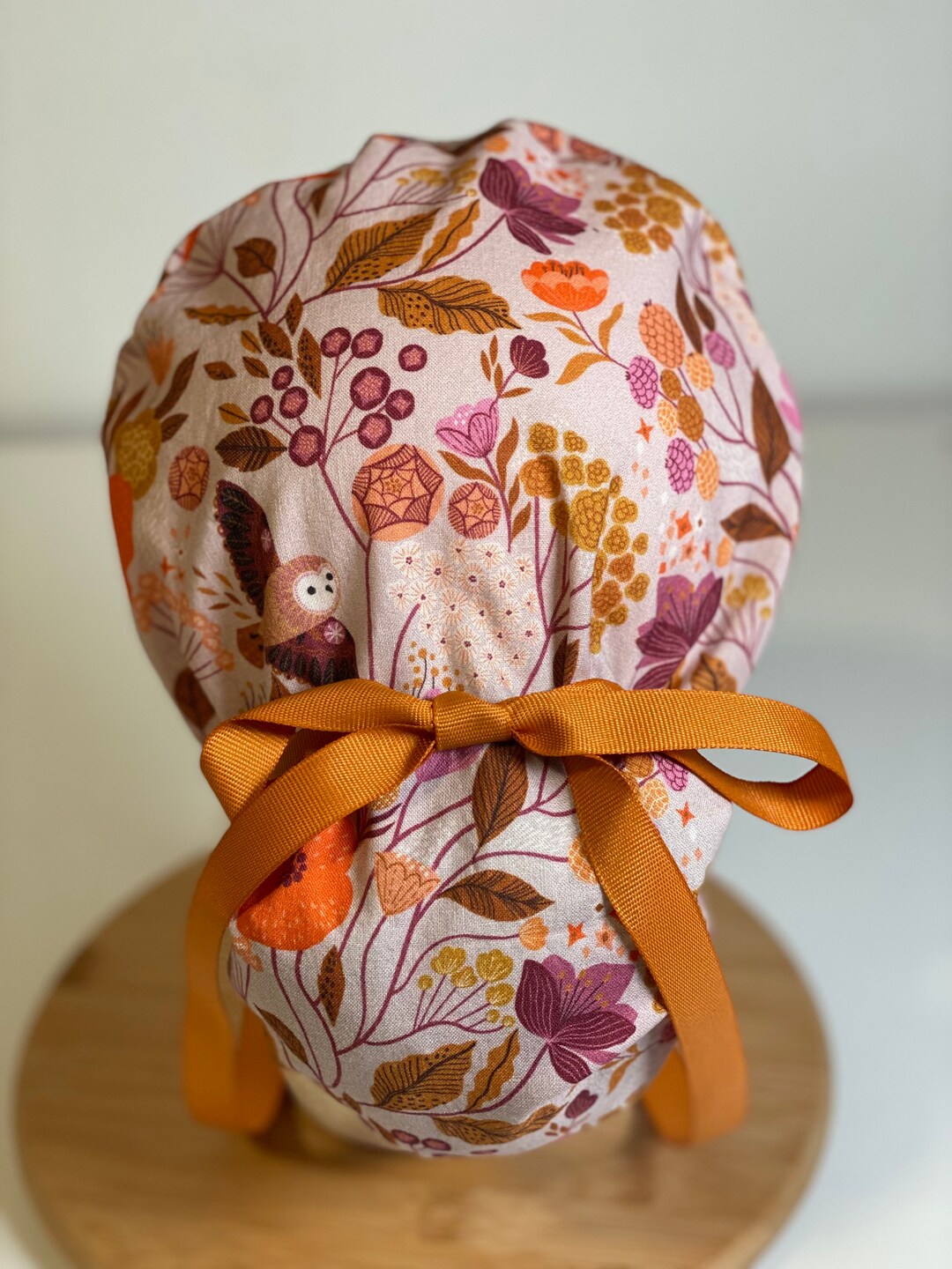 Owl Scrub Cap Pink and Purple Floral Scrub Hat Head Etsy