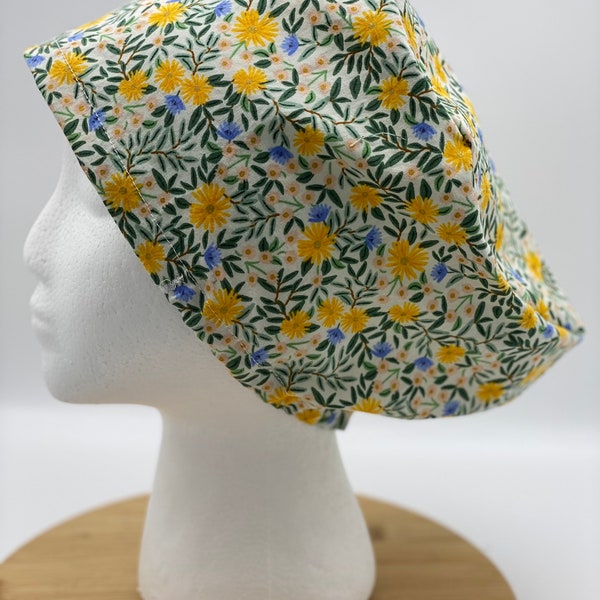 Daisy fields euro scrub cap, yellow floral scrub cap, floral euro scrub hat, Bonnet Head