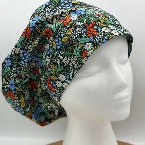 Green Floral Euro Scrub Hat: Rifle Paper Co Meadow Print