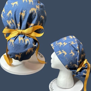 Navy Deer Print Ponytail Scrub Cap - Forest Fable Collection