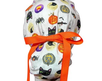 Halloween Scrub cap: ponytail style with ribbons