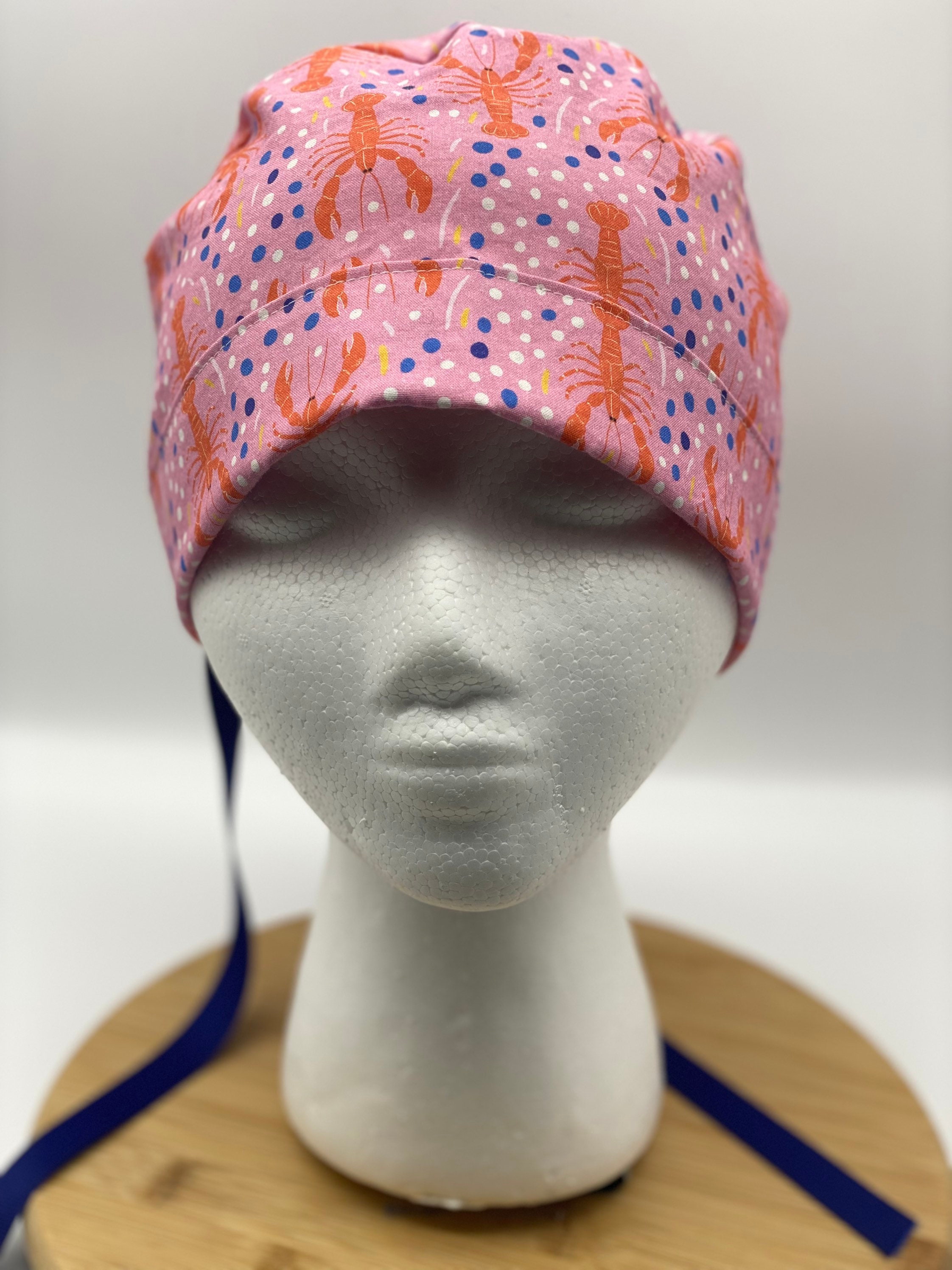 Lobster Print Scrub Cap Pink and Navy Scrub Cap Scrub Cap Etsy