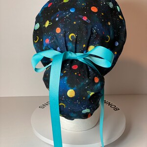 Solar System Scrub Hat: Planets Print Ponytail Scrub Cap