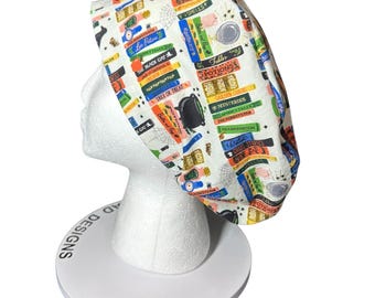 Spellbound Halloween book Print Scrub Cap: Euro Style with toggle