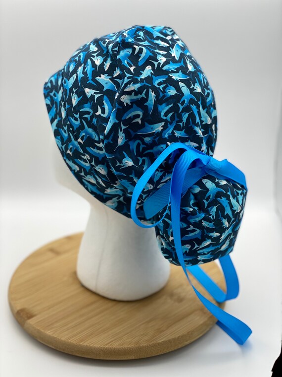 Shark Print Scrub Cap Scrub Hat Sharks 