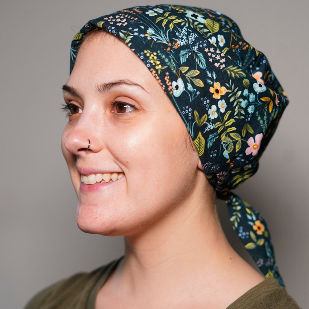 Rifle paper co fabric navy amalfi floral pixie scrub hat navy etsy