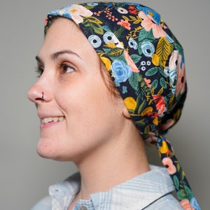 Floral Scrub Hat: Navy Garden Party, Rifle Paper Co. Cotton