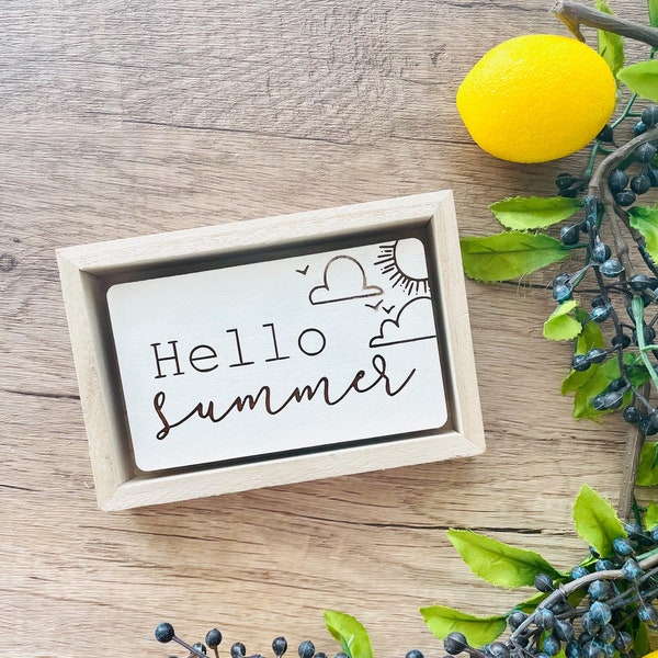 Hello Summer Wood Sign, tiered tray decor, summer decor, floral decor, summer vibes
