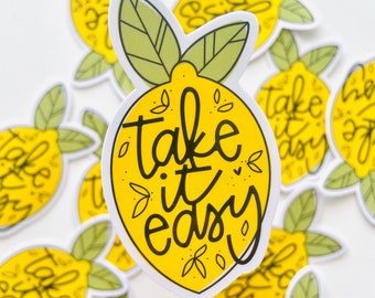 Take It Easy Lemon Vinyl Sticker, easy peasy lemon squeeze, lemons, lemon lover