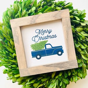 Christmas Truck Tile, Interchangeable decor sign, tiered tray signs, tiered tray decor, interchangeable sign. Holiday decor sign, Blue truck image 3