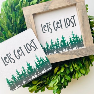 Piastrella Let's Get Lost, cartello decorativo intercambiabile, vassoio a più livelli, arredamento stagionale per la casa, campeggio, arredamento per grandi spazi aperti, amante dell'outdoor, cartello da viaggio