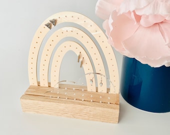 Pastel Acrylic Rainbow & Cloud Earring Holder with Stand, Earring Stand, Acrylic Stand, little girl gift