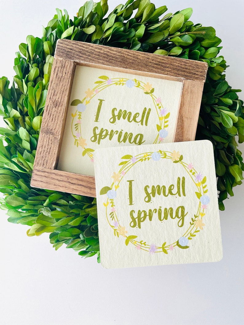 I Smell Spring Tile, Interchangeable decor sign, tiered tray signs, tiered tray decor, interchangeable signs. spring decor sign, spring sign image 1