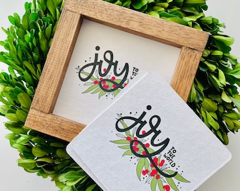 Joy to the World Tile, Interchangeable decor sign, tiered tray, Seasonal home decor, Christmas signs, Holiday decor, Holly berry