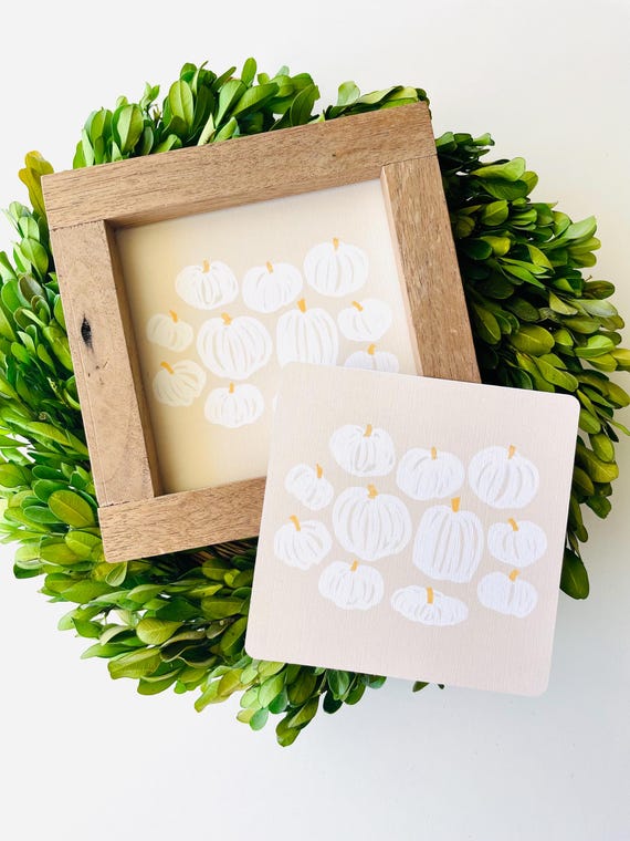 White Pumpkins Tile, Interchangeable decor sign, tiered tray, Seasonal home decor, Autumn signs, fall season