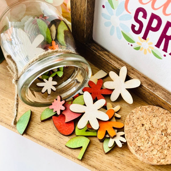 Mini Spring Mix Jar, tiered tray decor, Seasonal home decor, Spring decor, laser cut, tulips, flower decor, daisy
