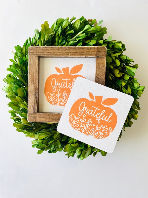 Grateful Pumpkin Tile, Interchangeable decor sign, tiered tray, Seasonal home decor, Autumn signs, fall season