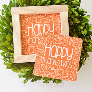 Doodle Happy Thanksgiving Tile, Signo de decoración intercambiable, Decoración de bandeja escalonada, Signo intercambiable, Decoración de otoño, Decoración de acción de gracias