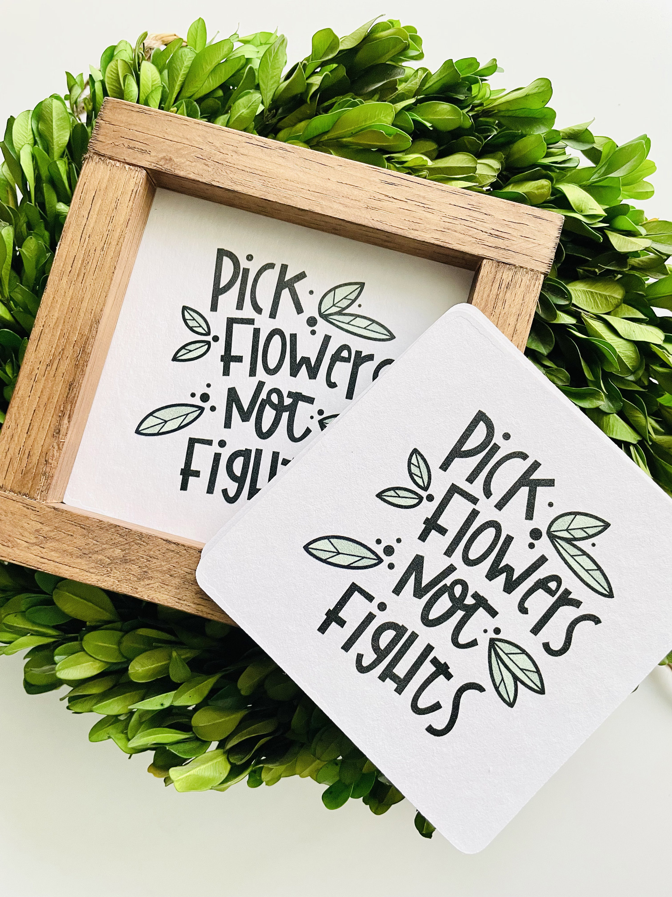 Pick Flowers Not Fights Tile, Interchangeable Decor Sign, Tiered Tray, Seasonal Home Decor, Flower Plant Lover