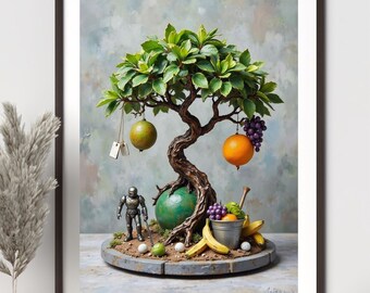 Moderne surreale Bonsai Baum Wand Kunst | Wunderliche Obstbaum Poster | Zeitgenössische Wohnkultur | Natur inspirierter digitaler Download