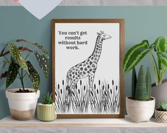 Girafkunst aan de muur, afdrukbare digitale download voor kinderkamer of kinderkamer