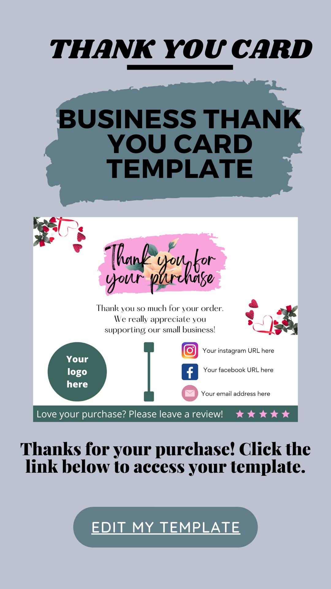 Editable Business Thank You Card Template: Printable Canva Design (5.5 ...