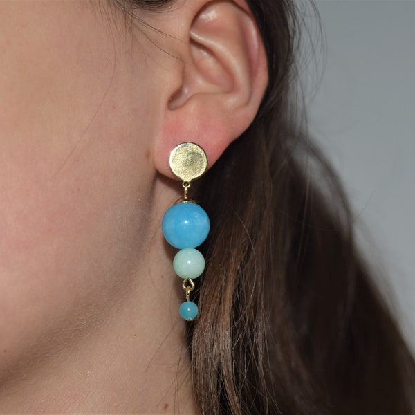 Jade Perlen Ohrringe in Blau und Gold